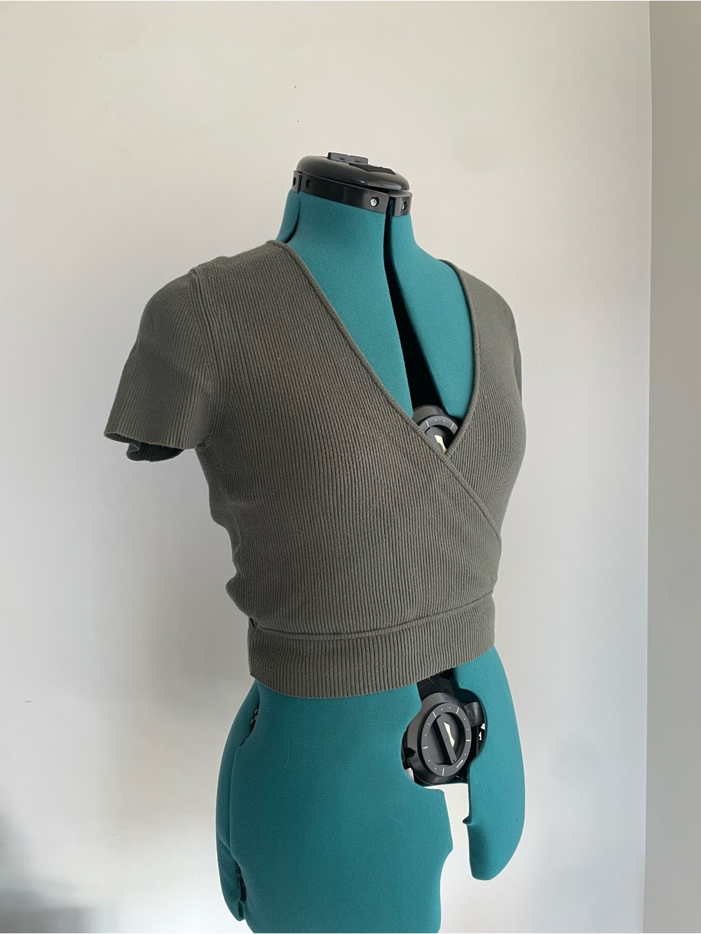 Little Moon Sage Green Ribbed Wrap Crop Top